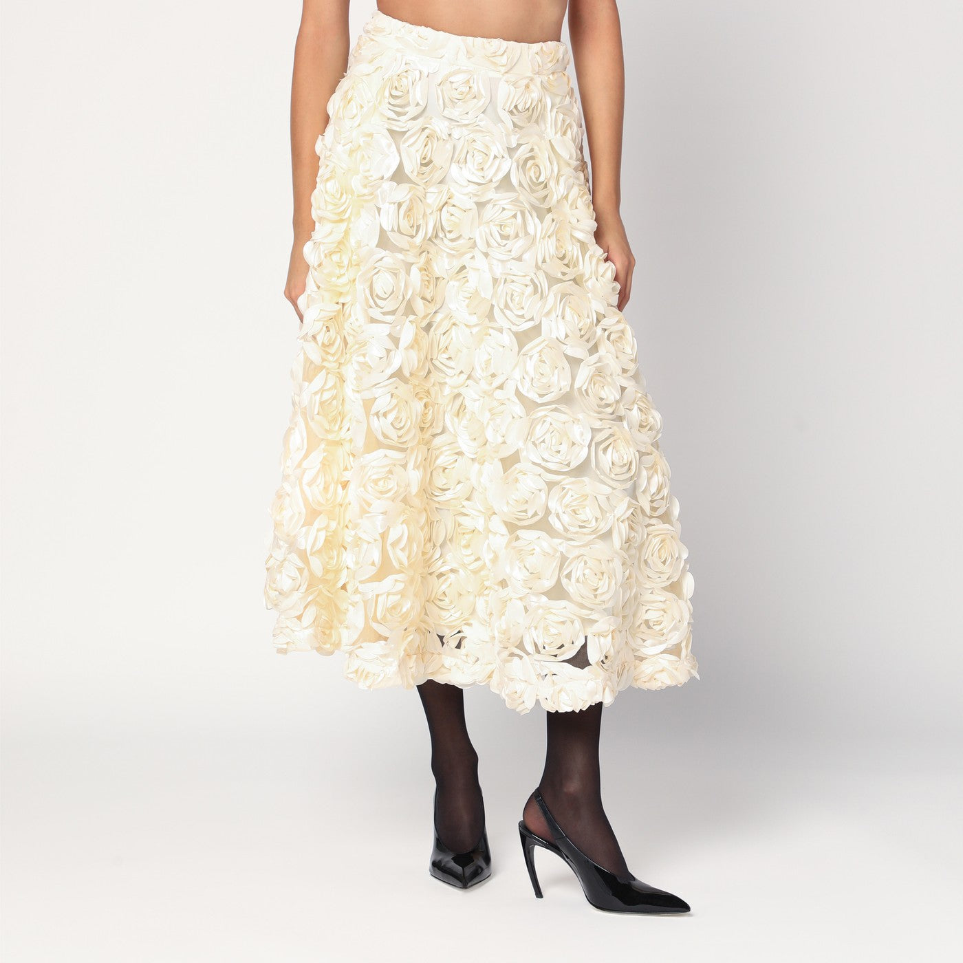 Rotate Cream Skirt With Floral Appliques Women ROTATE