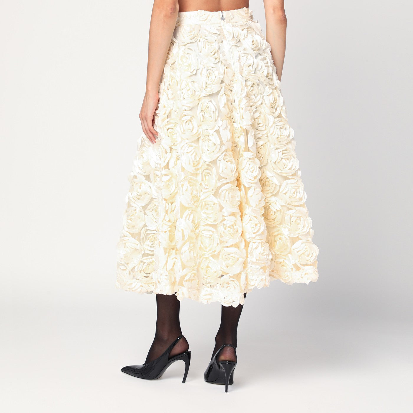 Rotate Cream Skirt With Floral Appliques Women ROTATE