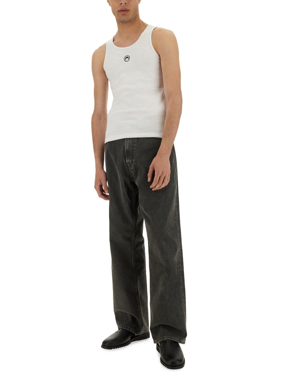 Marine Serre Men Ribbed Tank Top With Moon Logo MARINE SERRE