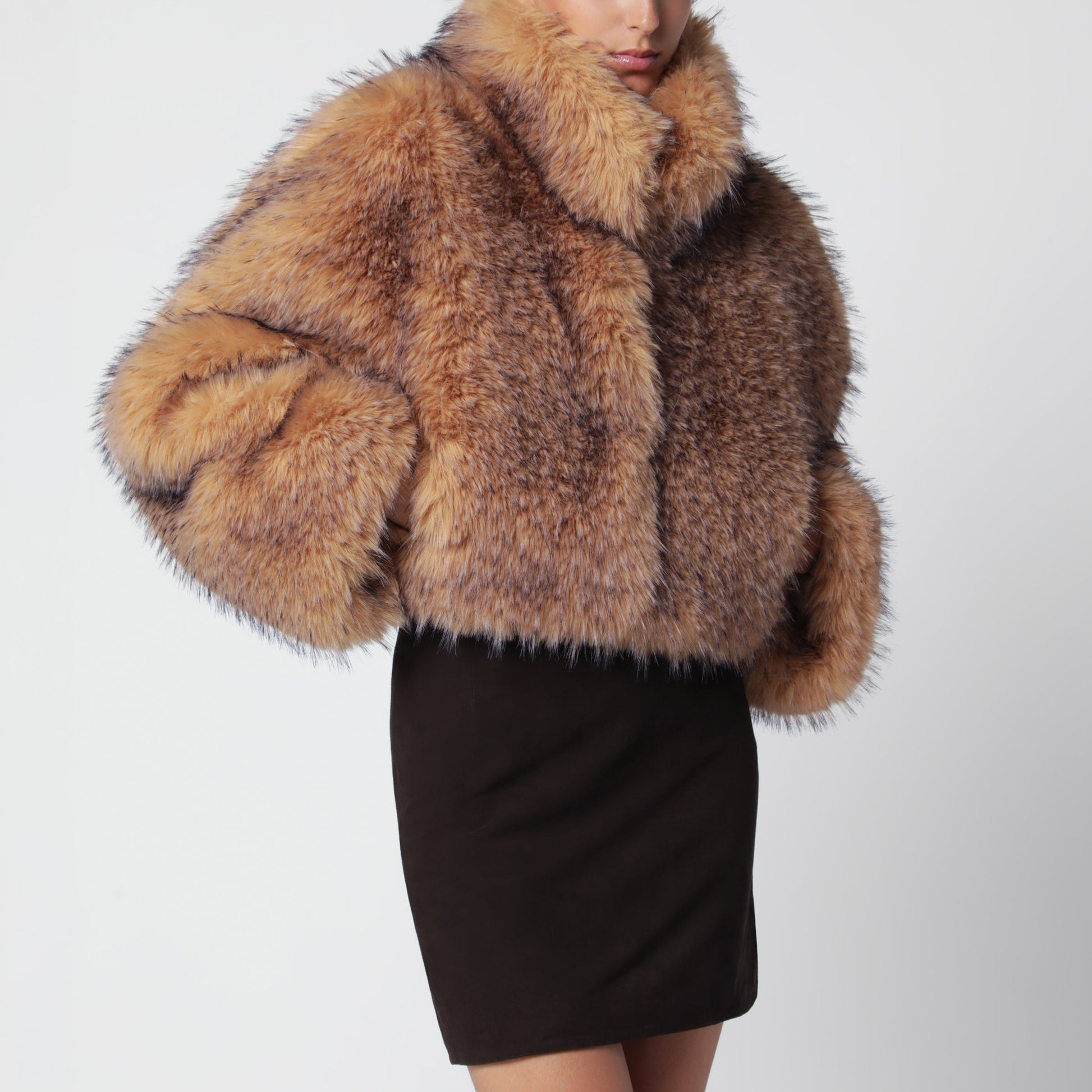 Rotate Short Beige Faux Fur Jacket Women ROTATE