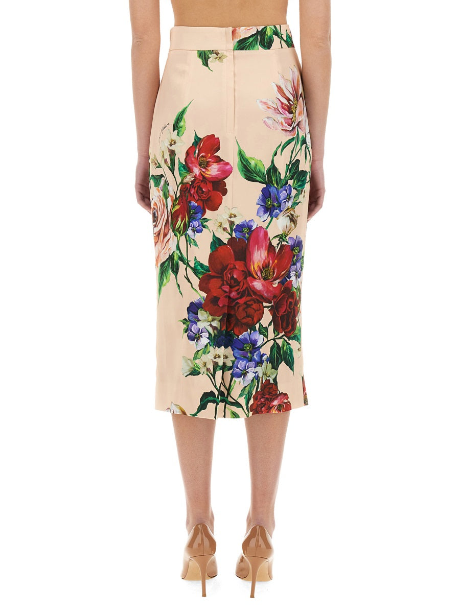 Dolce & Gabbana Women Flower Print Satin Midi Pencil Skirt DOLCE & GABBANA