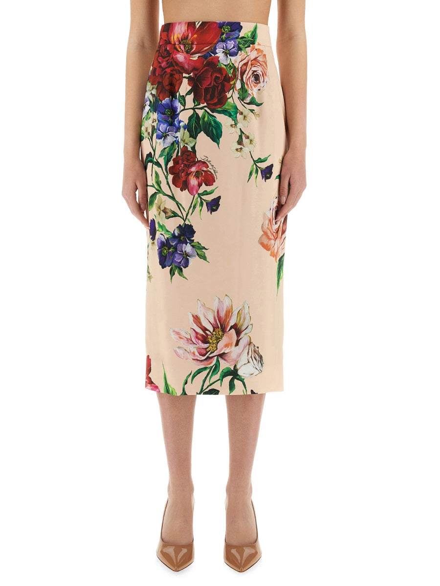 Dolce & Gabbana Women Flower Print Satin Midi Pencil Skirt DOLCE & GABBANA