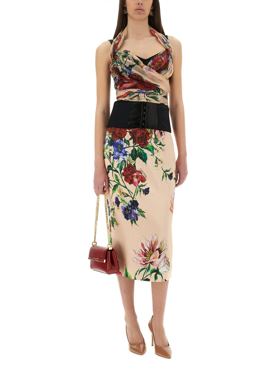 Dolce & Gabbana Women Flower Print Satin Midi Pencil Skirt DOLCE & GABBANA