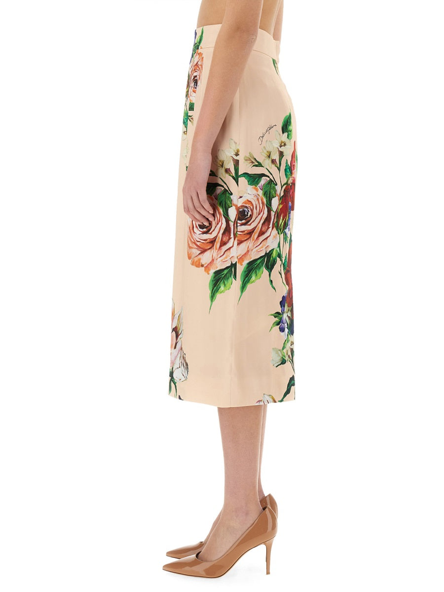 Dolce & Gabbana Women Flower Print Satin Midi Pencil Skirt DOLCE & GABBANA