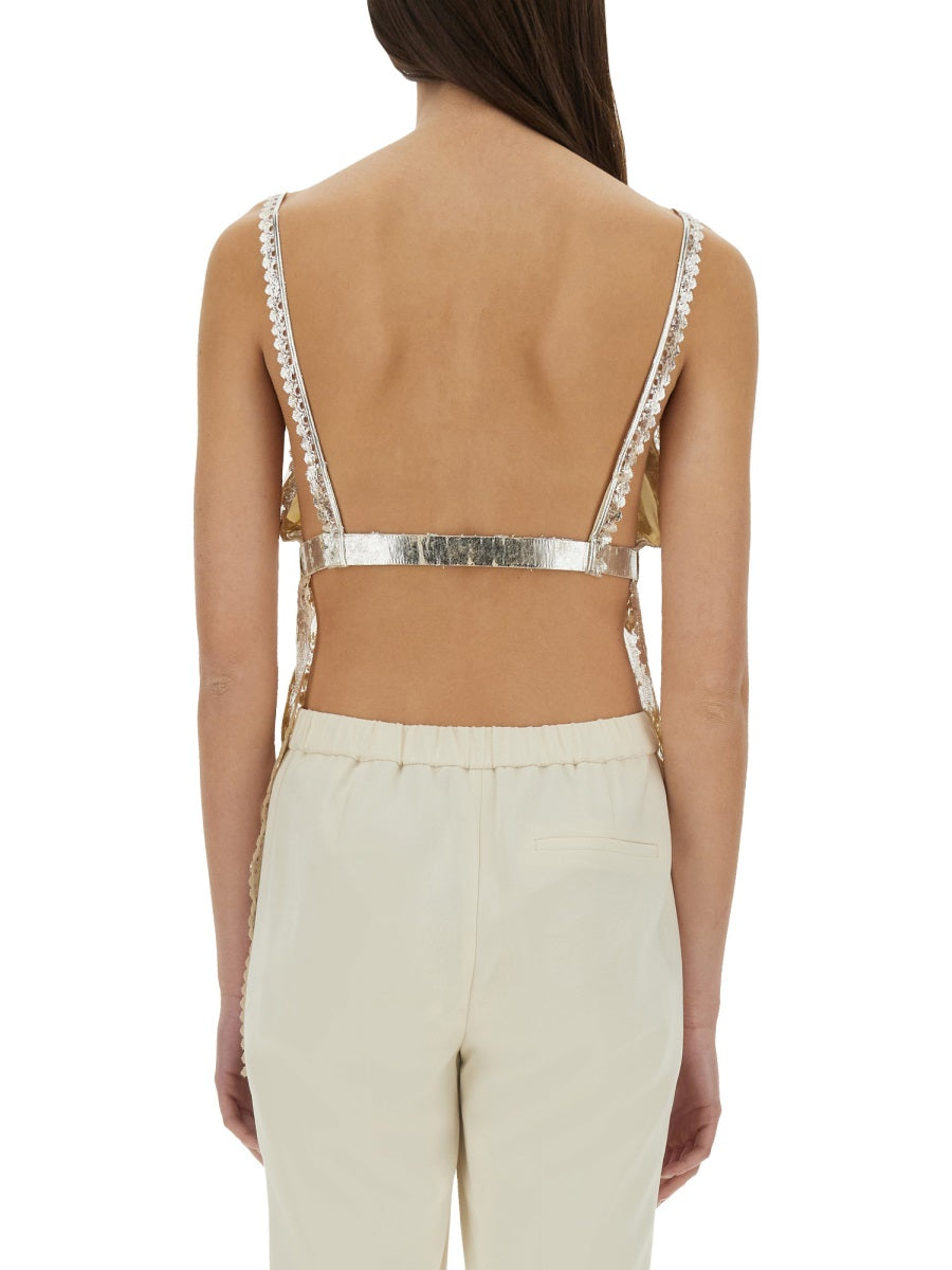 Rabanne Women Laminated Pleated Satin Top PACO RABANNE