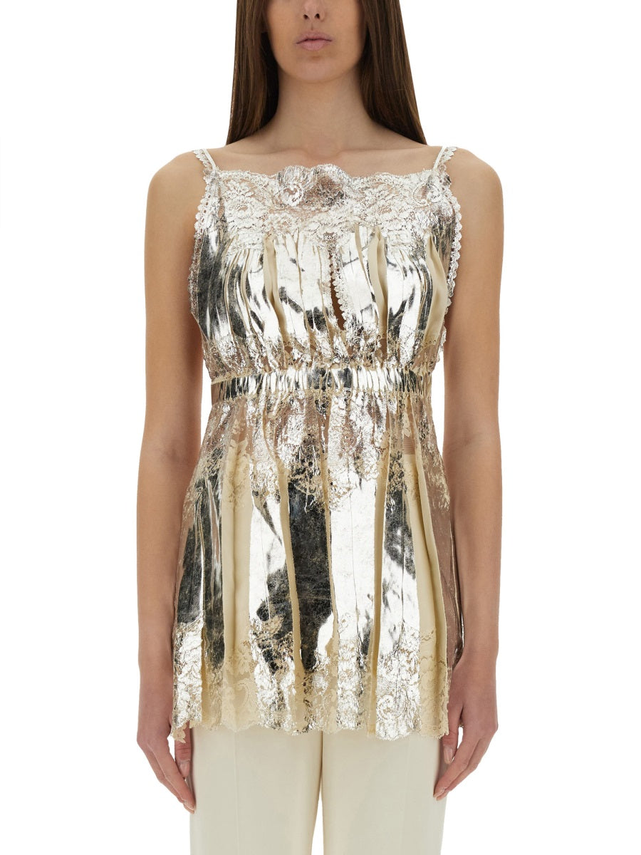 Rabanne Women Laminated Pleated Satin Top PACO RABANNE