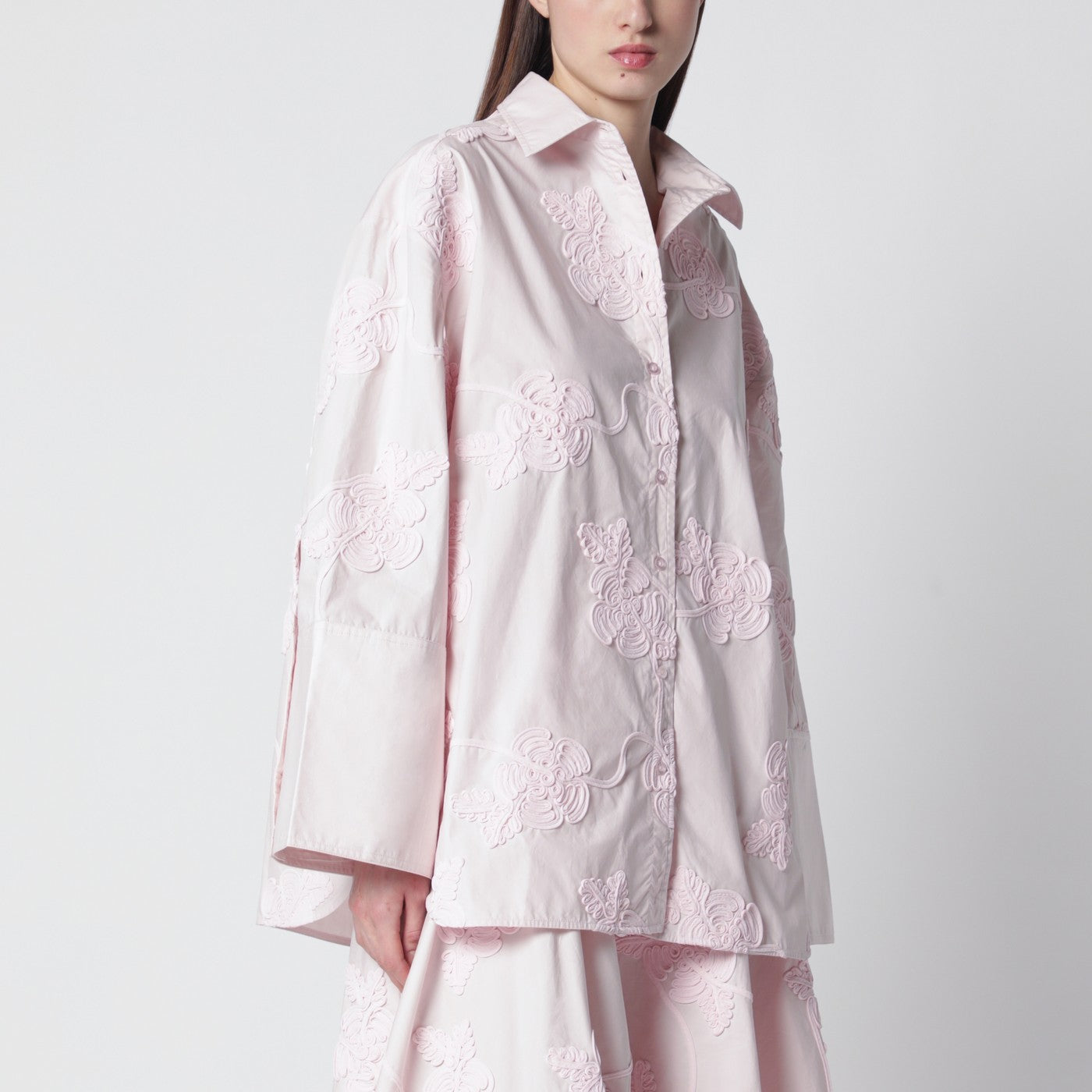 Rotate Oversized Orchid Pink Shirt With Floral Embroidery Women ROTATE