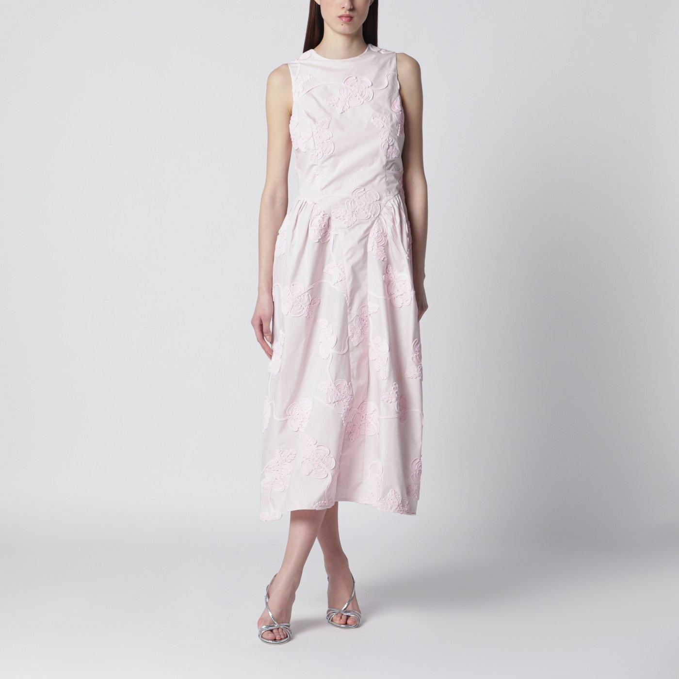 Rotate Orchid Pink Midi Dress With Floral Embroidery Women ROTATE