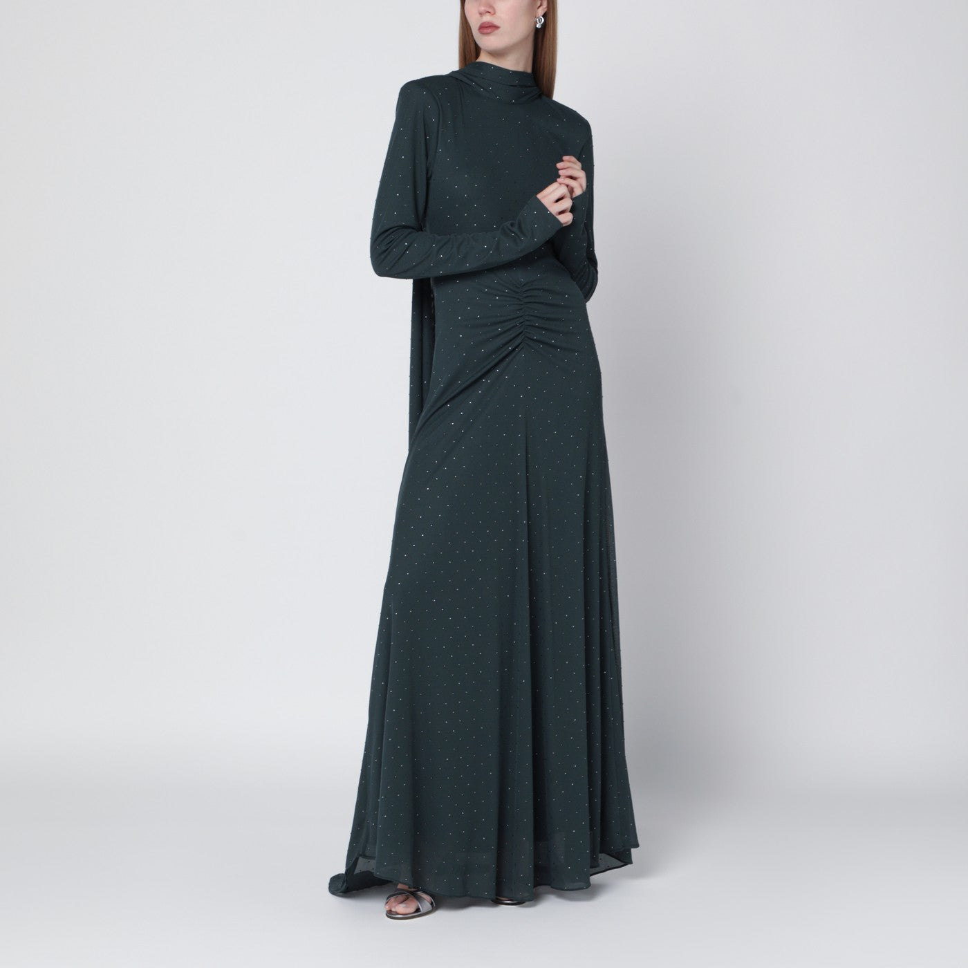 Rotate Long Green Dress With Rhinestones Women ROTATE