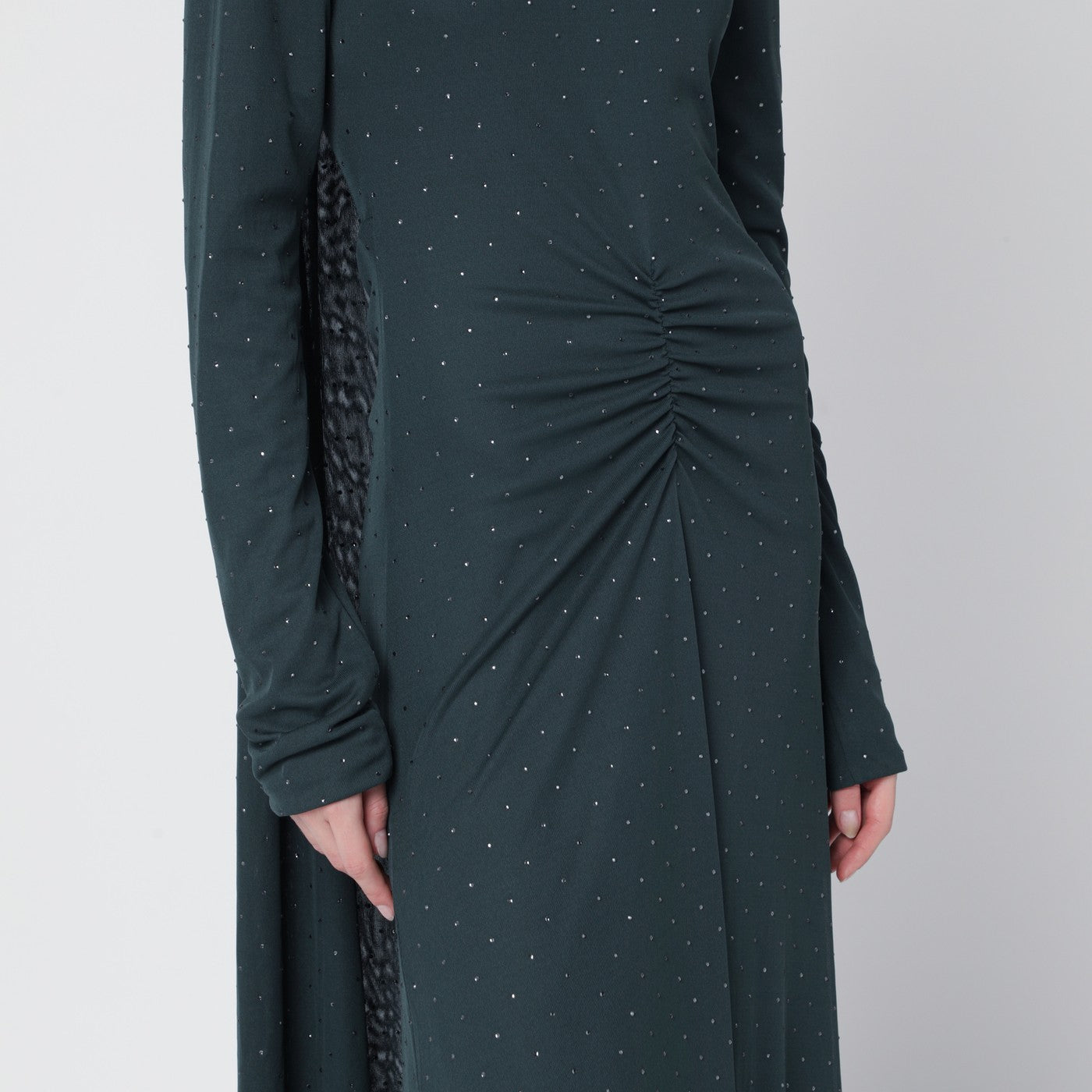 Rotate Long Green Dress With Rhinestones Women ROTATE
