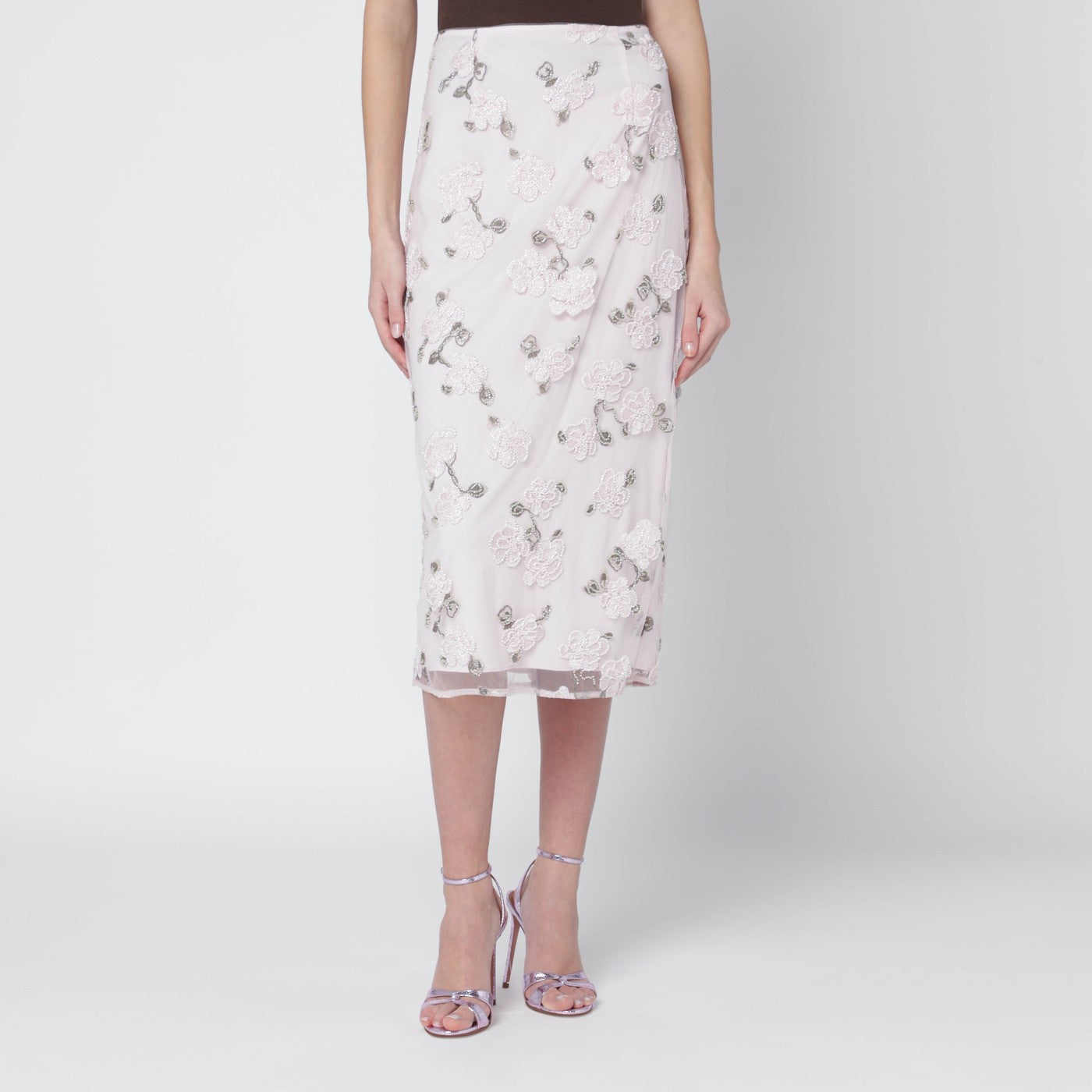 Rotate Pink Skirt With Floral Embroidery Women ROTATE