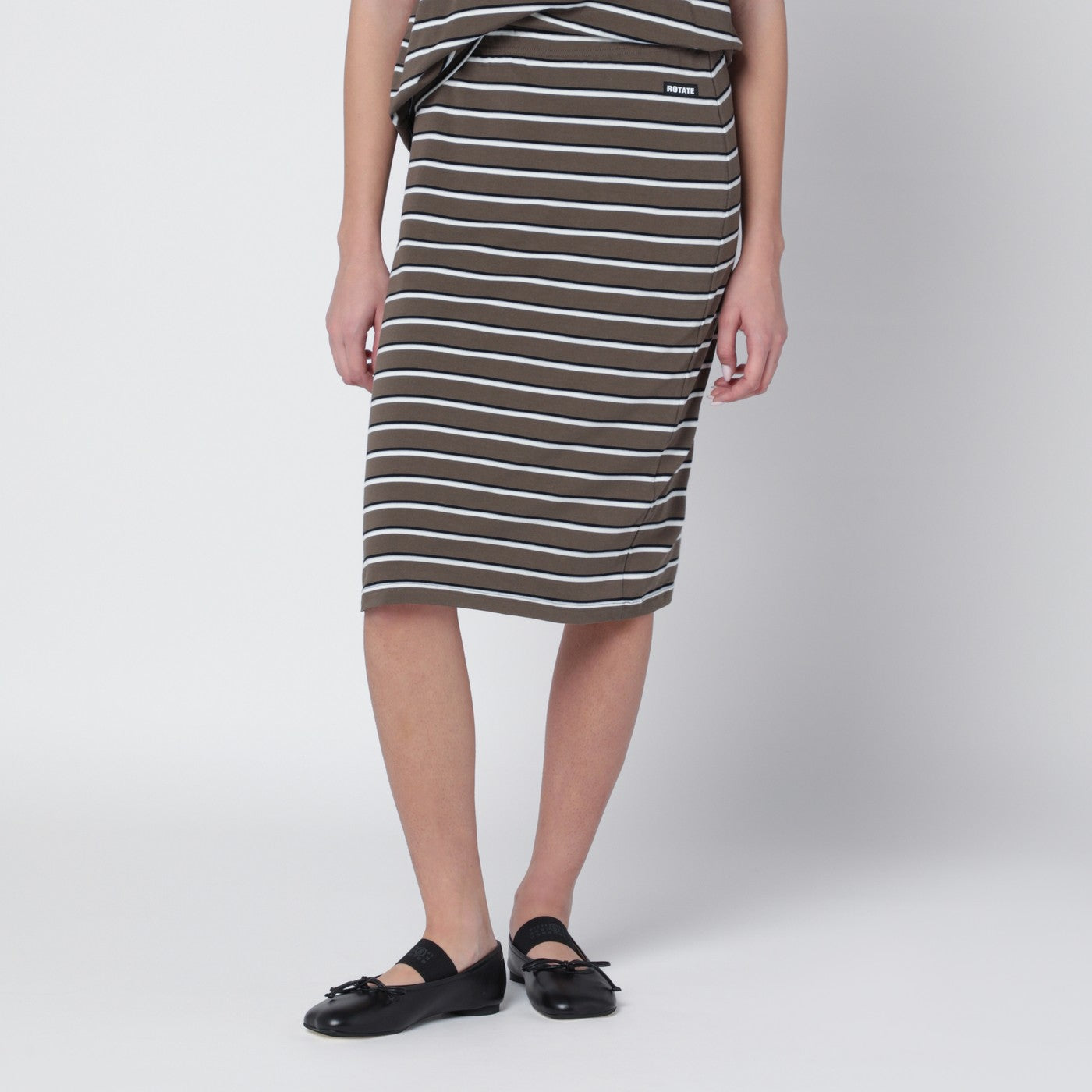 Rotate Brown Striped Cotton-Jersey Pencil Skirt Women ROTATE