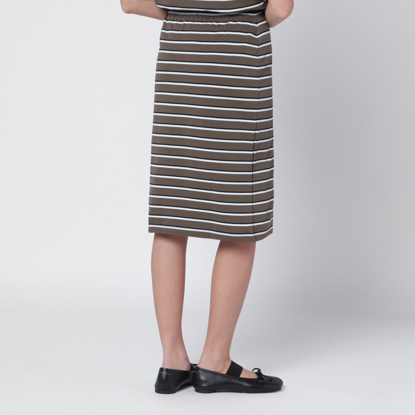Rotate Brown Striped Cotton-Jersey Pencil Skirt Women ROTATE