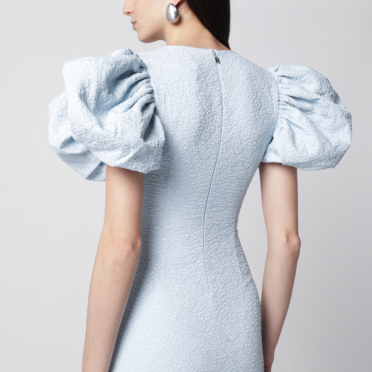 Rotate Light Blue Balloon Jacquard Midi Dress Women ROTATE