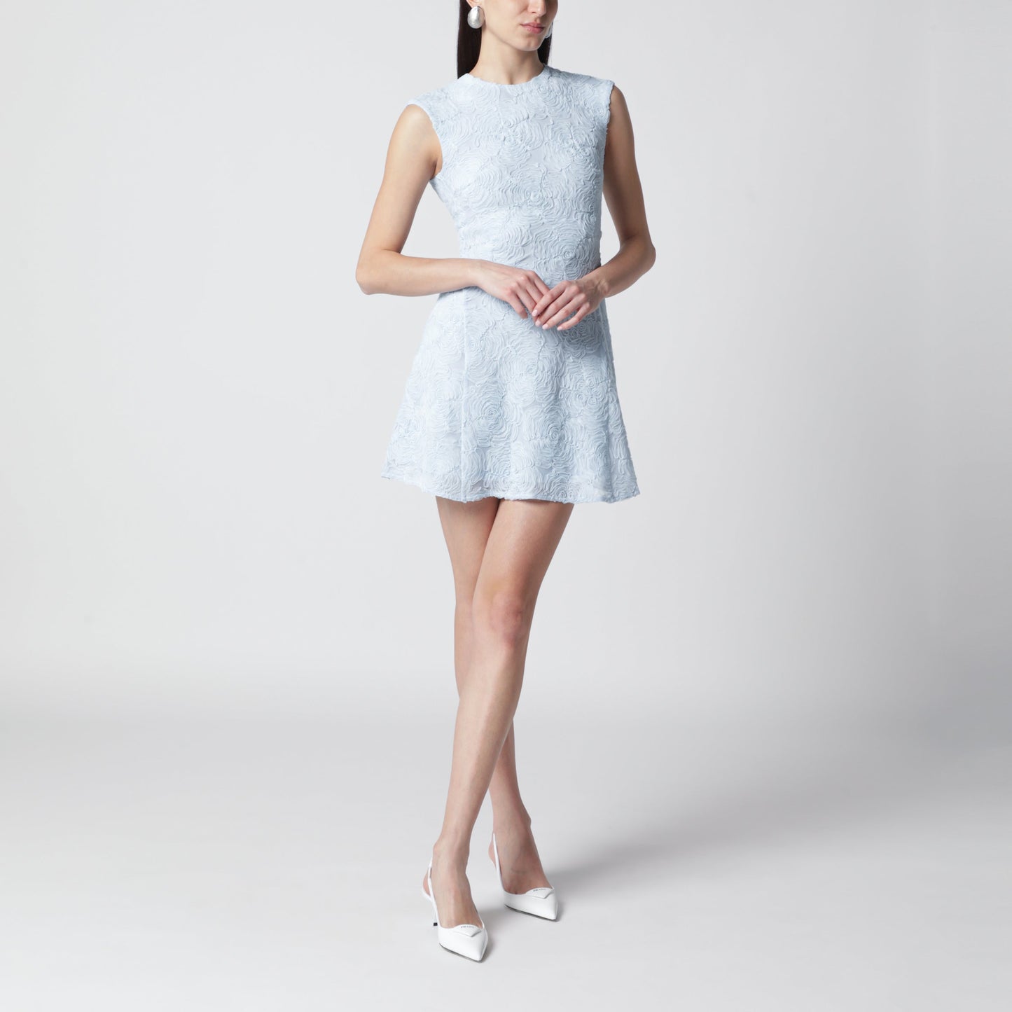 Rotate Light Blue Floral Mesh Mini Dress Women ROTATE