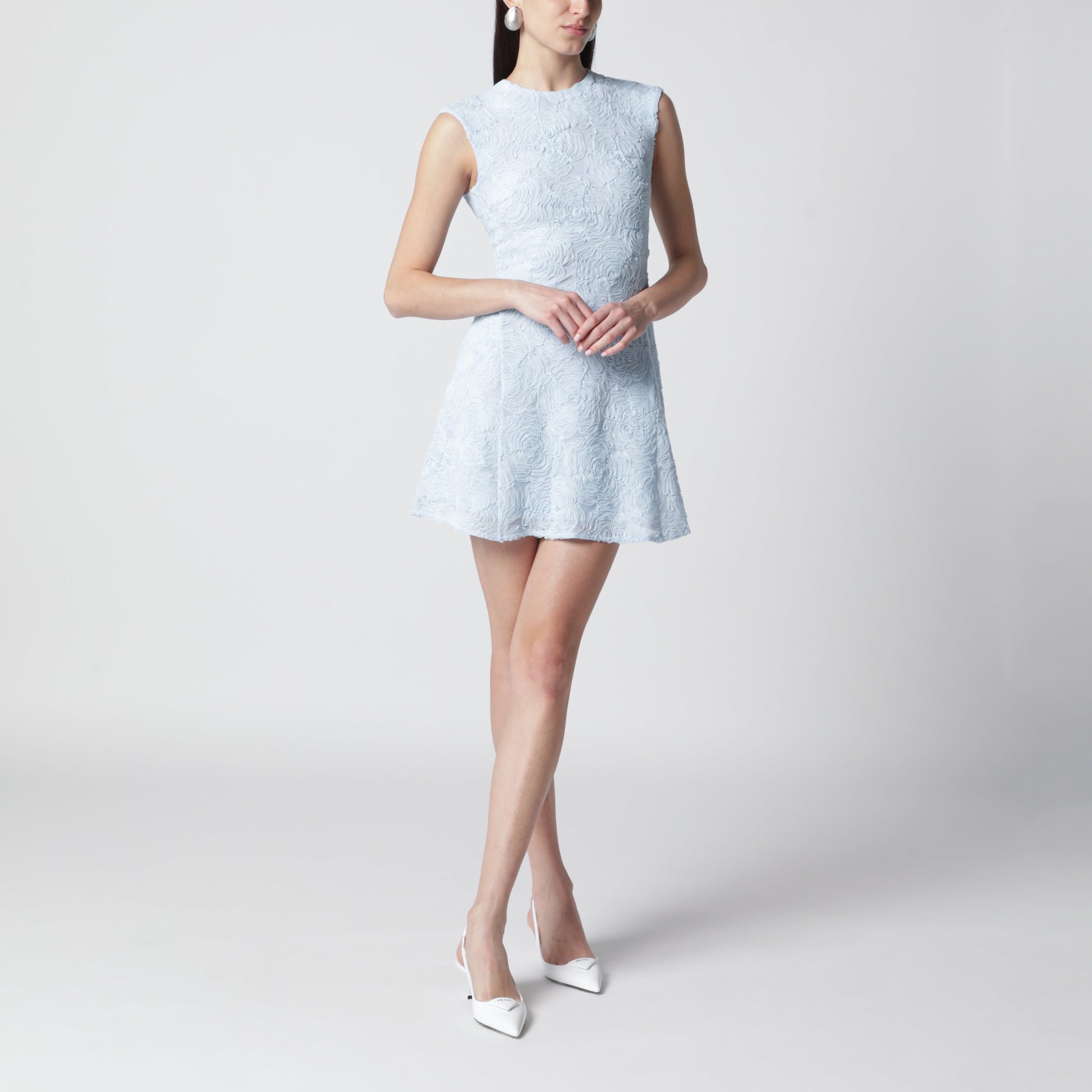 Rotate Light Blue Floral Mesh Mini Dress Women ROTATE