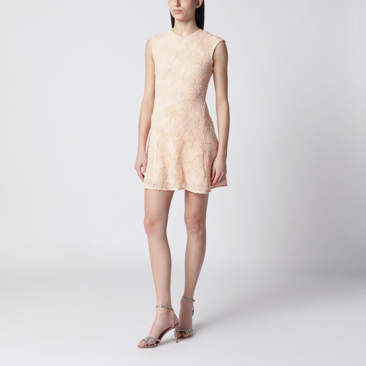 Rotate Vanilla-Colored Mini Dress With Floral Appliques Women ROTATE
