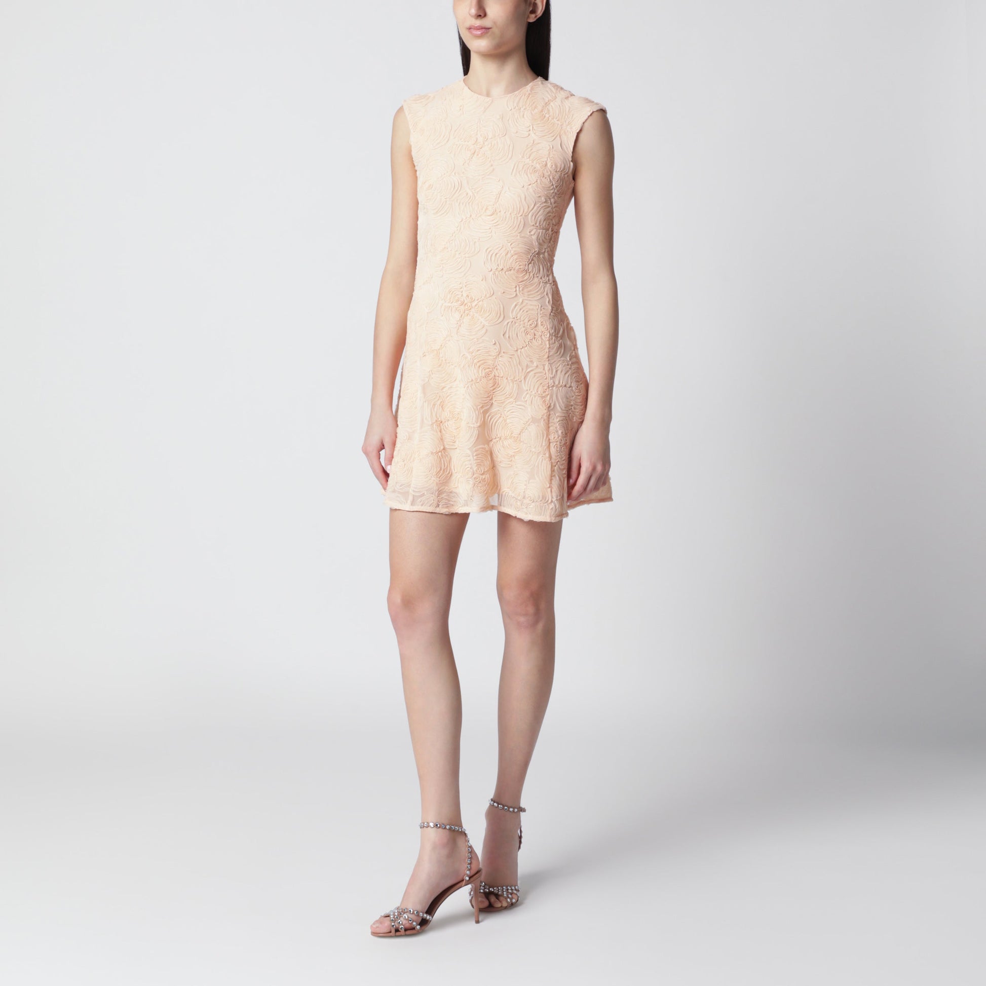 Rotate Vanilla-Colored Mini Dress With Floral Appliques Women ROTATE