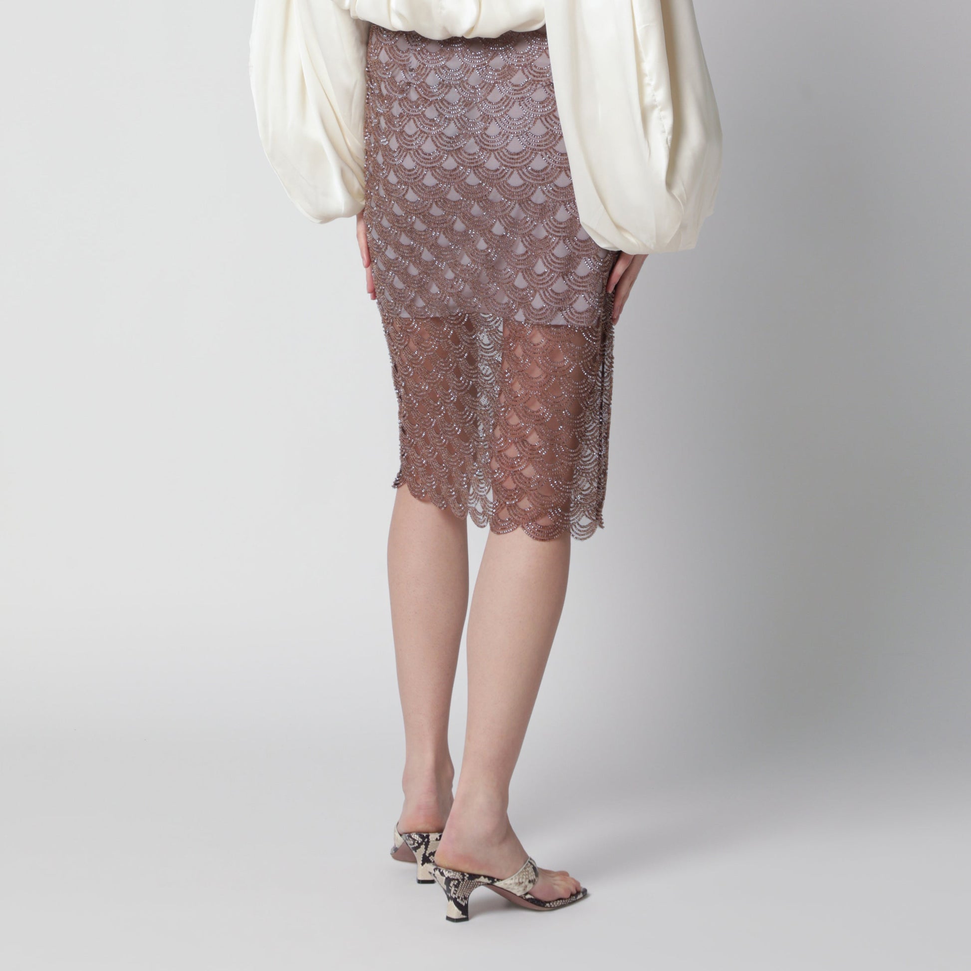 Rotate Sequin Midi Skirt With Scalloped Hem In Gull Grey Women ROTATE