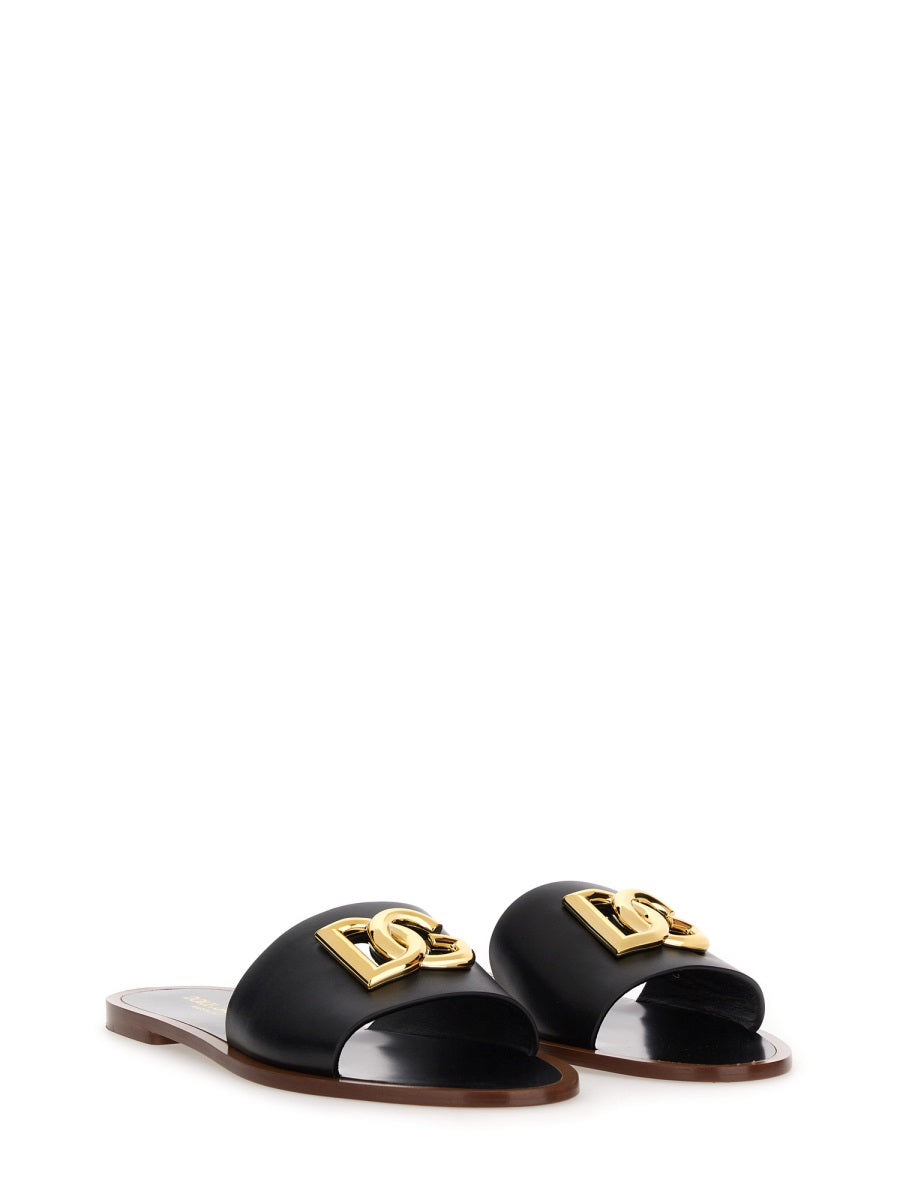 Dolce & Gabbana Women Leather Slide Sandal DOLCE & GABBANA