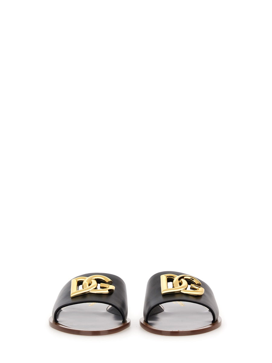 Dolce & Gabbana Women Leather Slide Sandal DOLCE & GABBANA