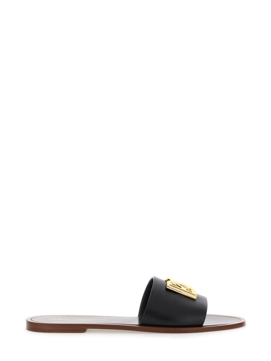 Dolce & Gabbana Women Leather Slide Sandal DOLCE & GABBANA
