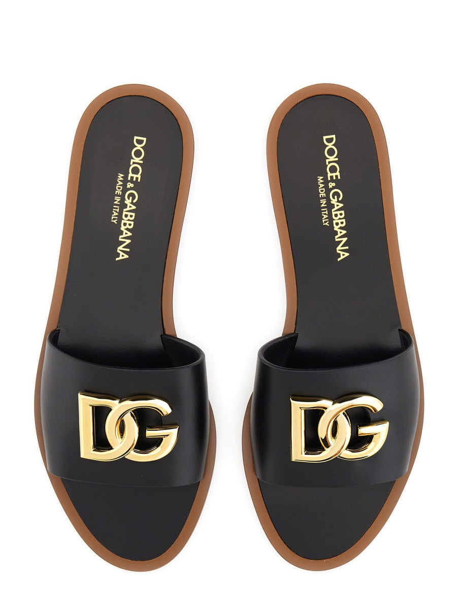 Dolce & Gabbana Women Leather Slide Sandal DOLCE & GABBANA