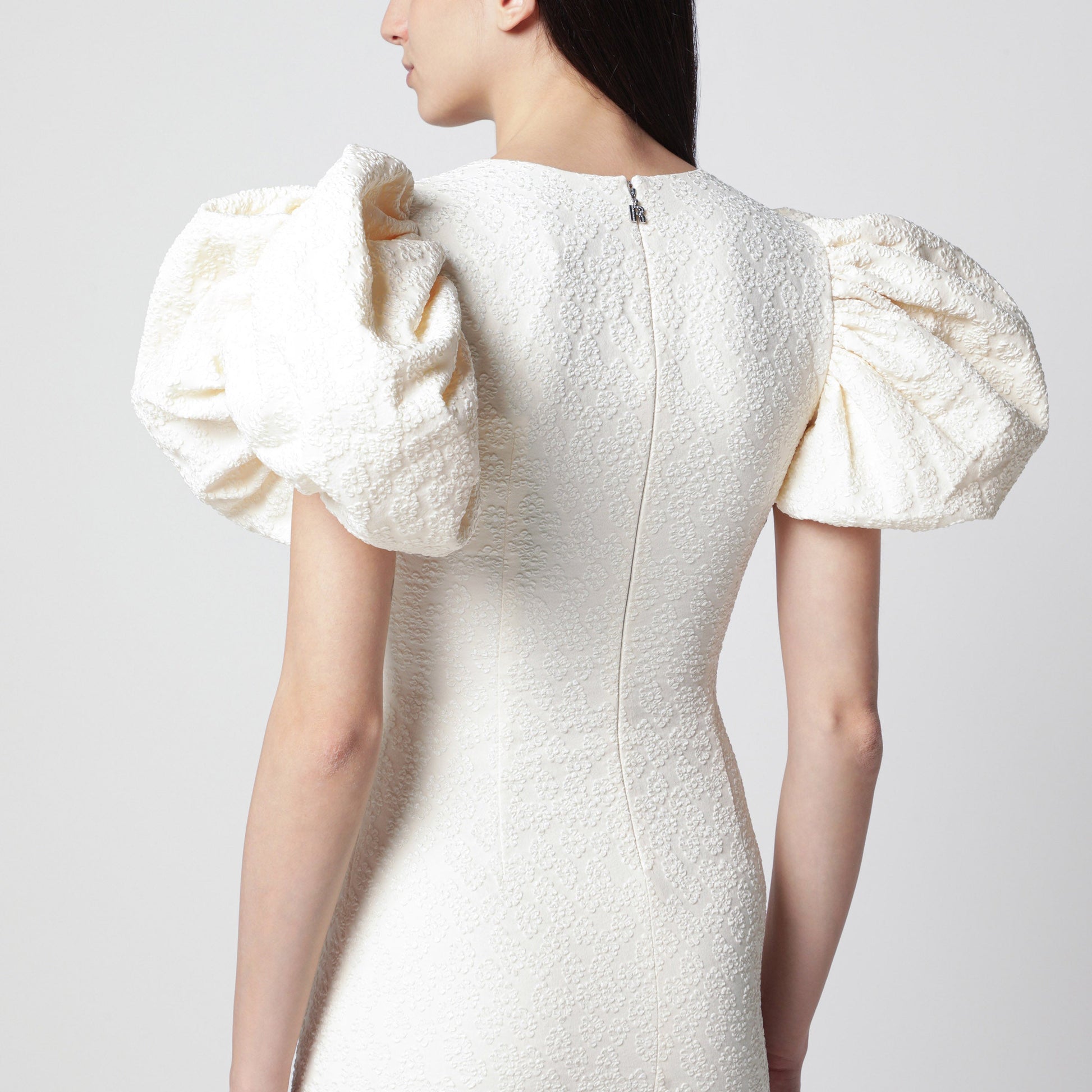 Rotate Midi Balloon Jacquard Dress In White Women ROTATE