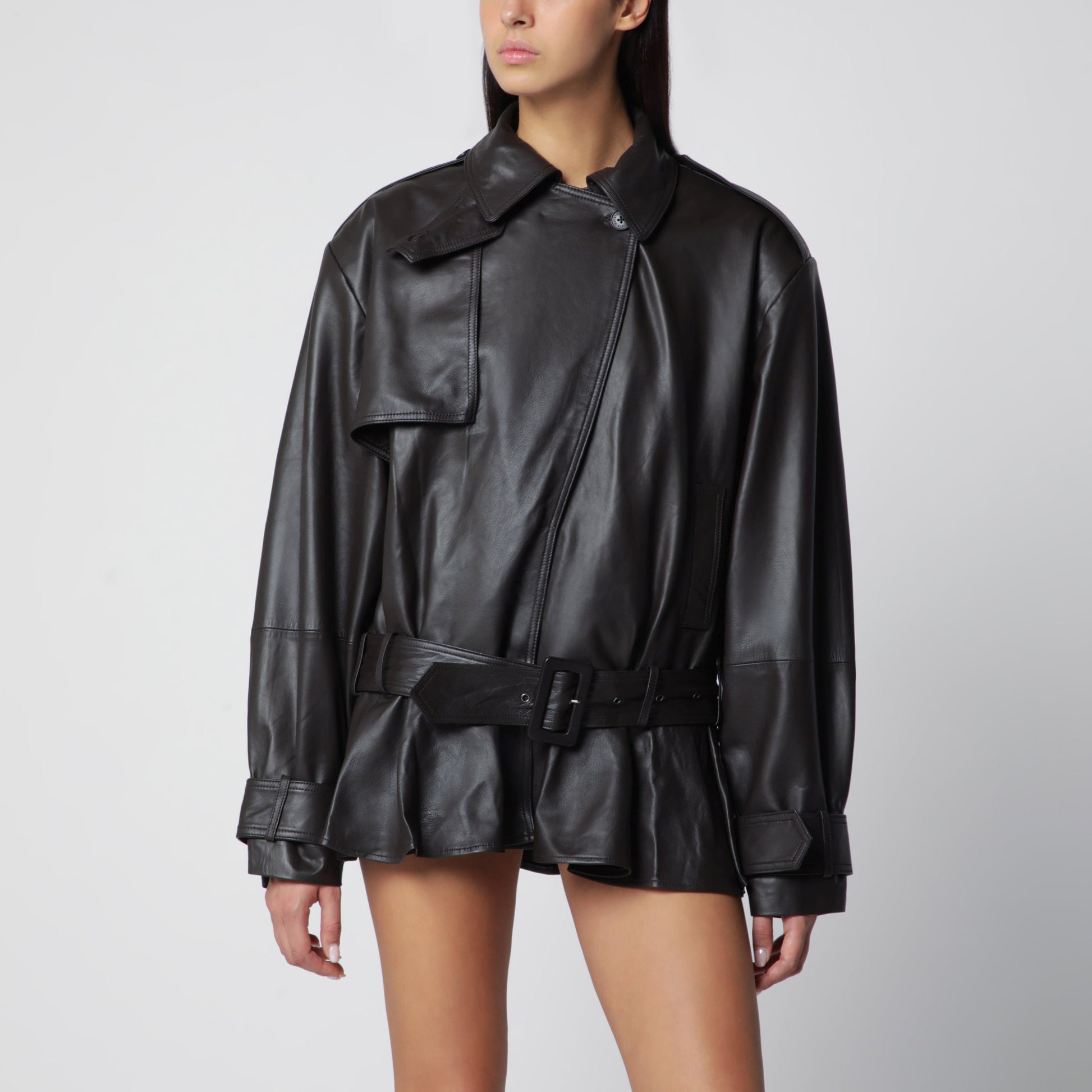 Rotate Biker Jacket In Lamb Leather In Dark Brown Women ROTATE
