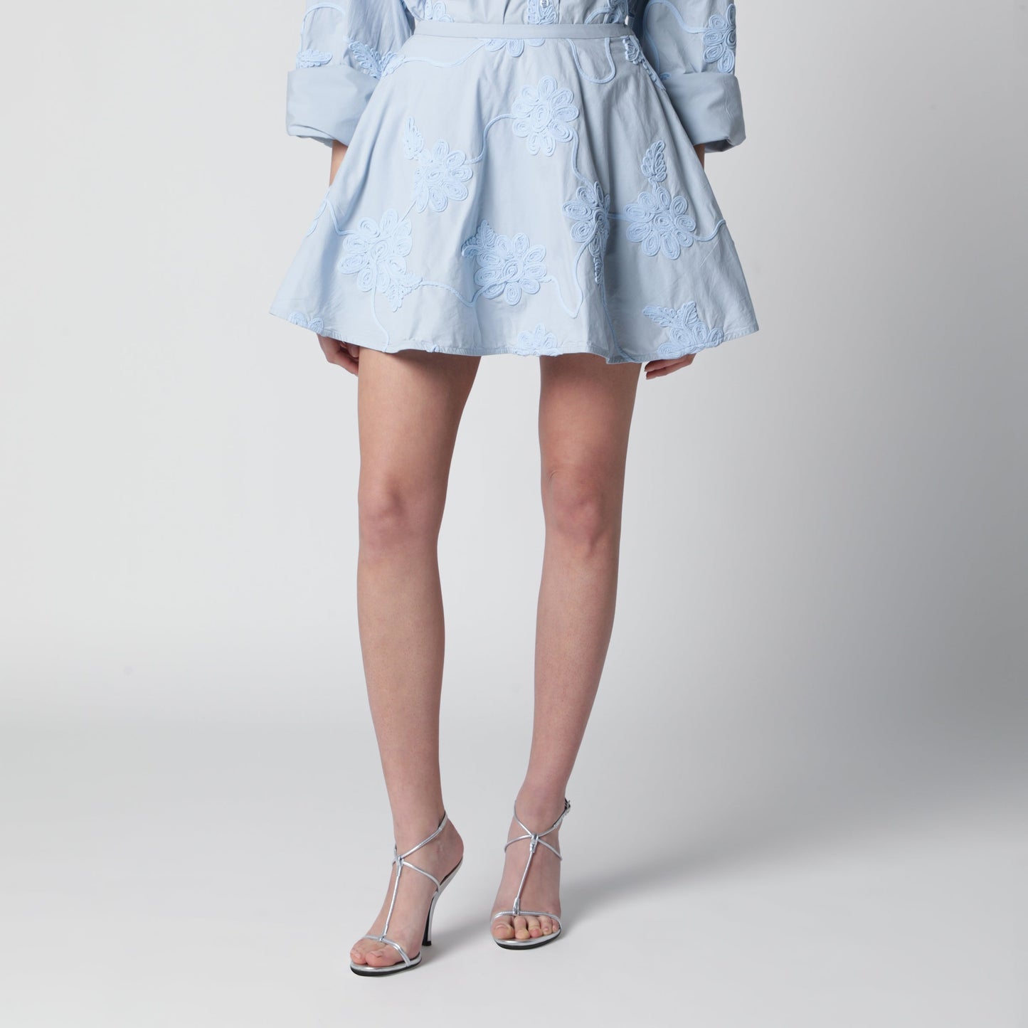 Rotate Flower Mini Skirt With Floral Appliques In Cotton, Plein Air Women ROTATE