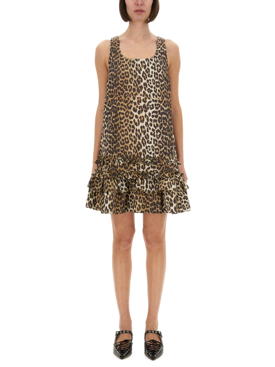 Ganni Women Leopard Mini Dress GANNI