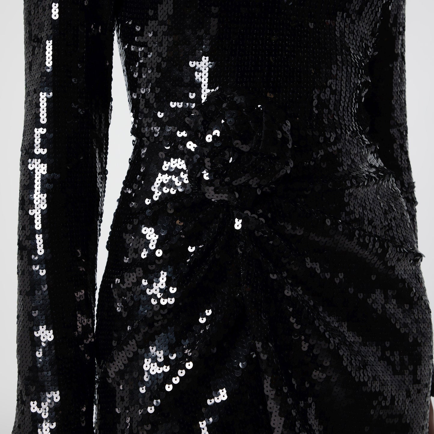 Rotate Black Sequined Mini Dress With Rosette Women ROTATE