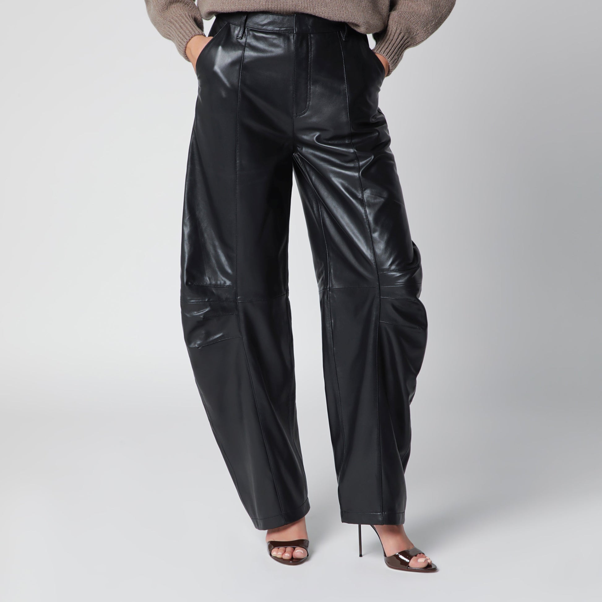 Rotate Black Lamb Leather Cargo Trousers Women ROTATE