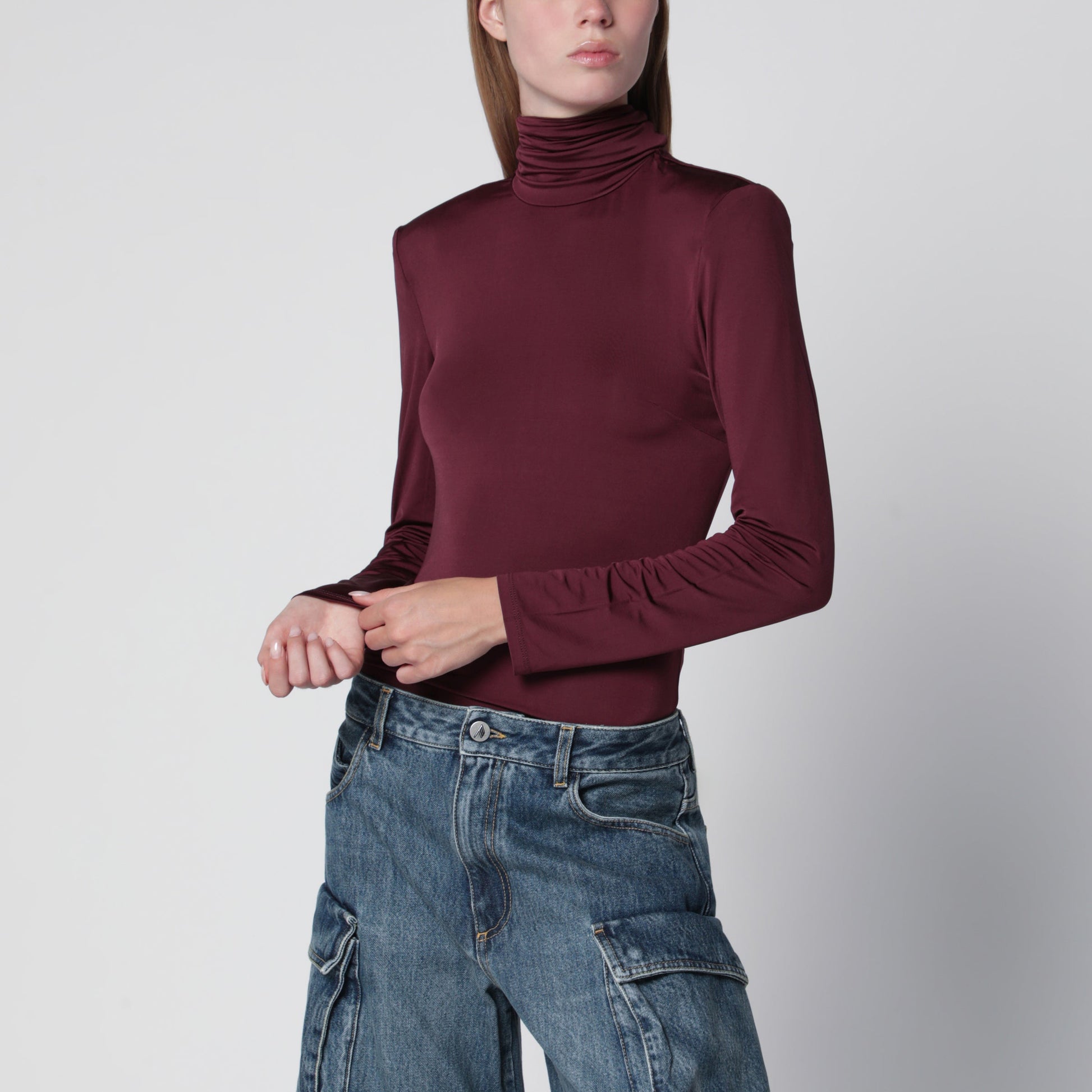 Rotate Burgundy Scarf-Detail Top Women ROTATE