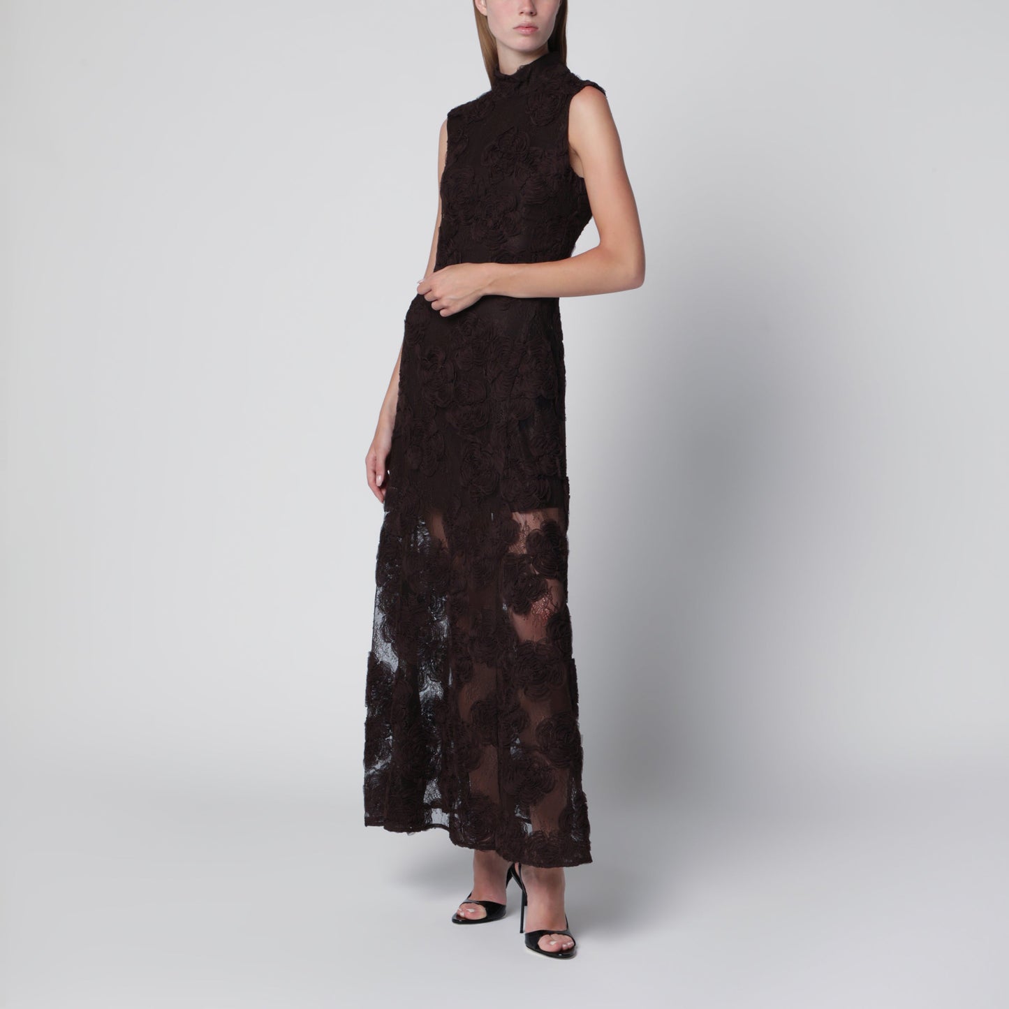 Rotate Dark Brown 3D Flower Dress Women ROTATE