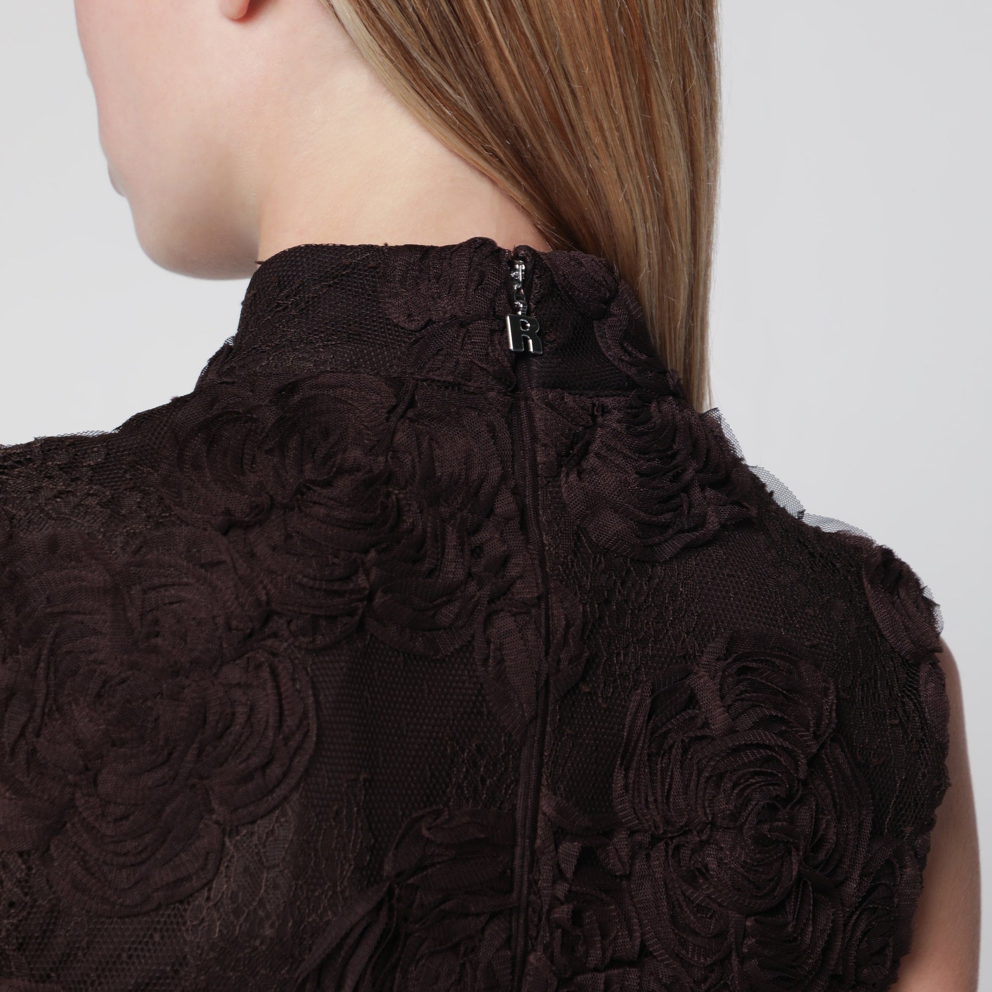Rotate Dark Brown 3D Flower Dress Women ROTATE