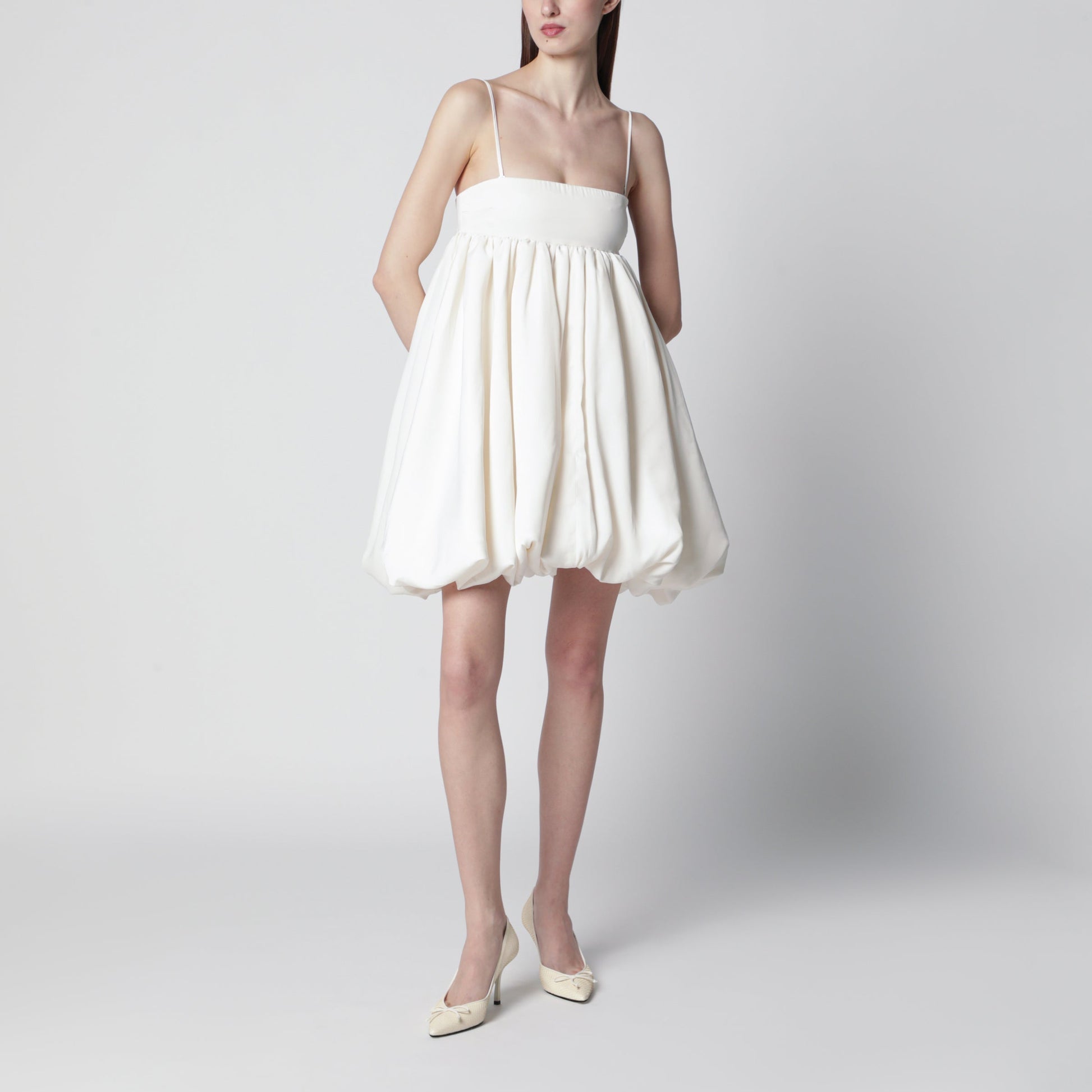 Rotate Strapless Balloon Mini Dress In Satin, Egret Women ROTATE