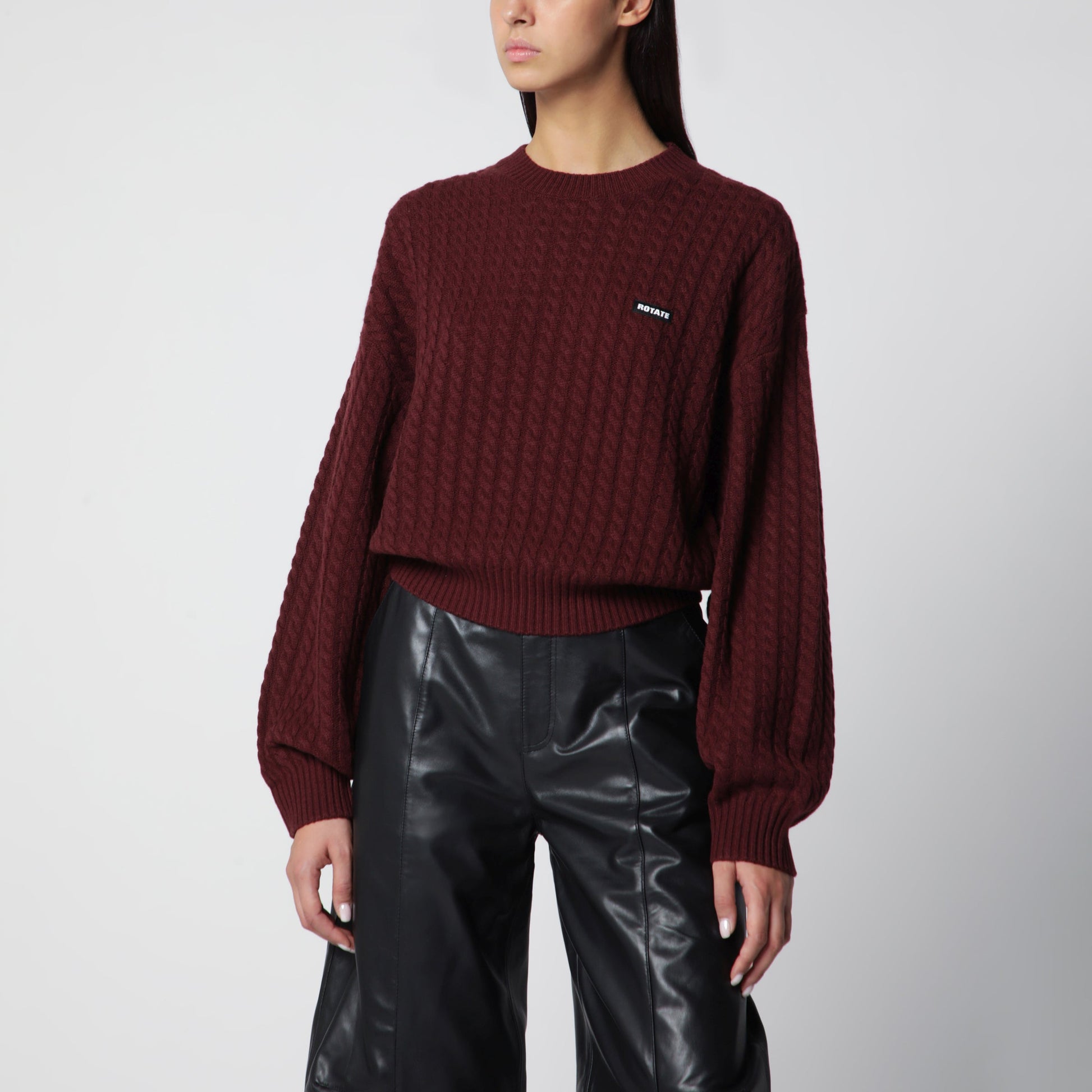 Rotate Chocolate Wool And Cashmere Cable-Knit Sweater Women ROTATE