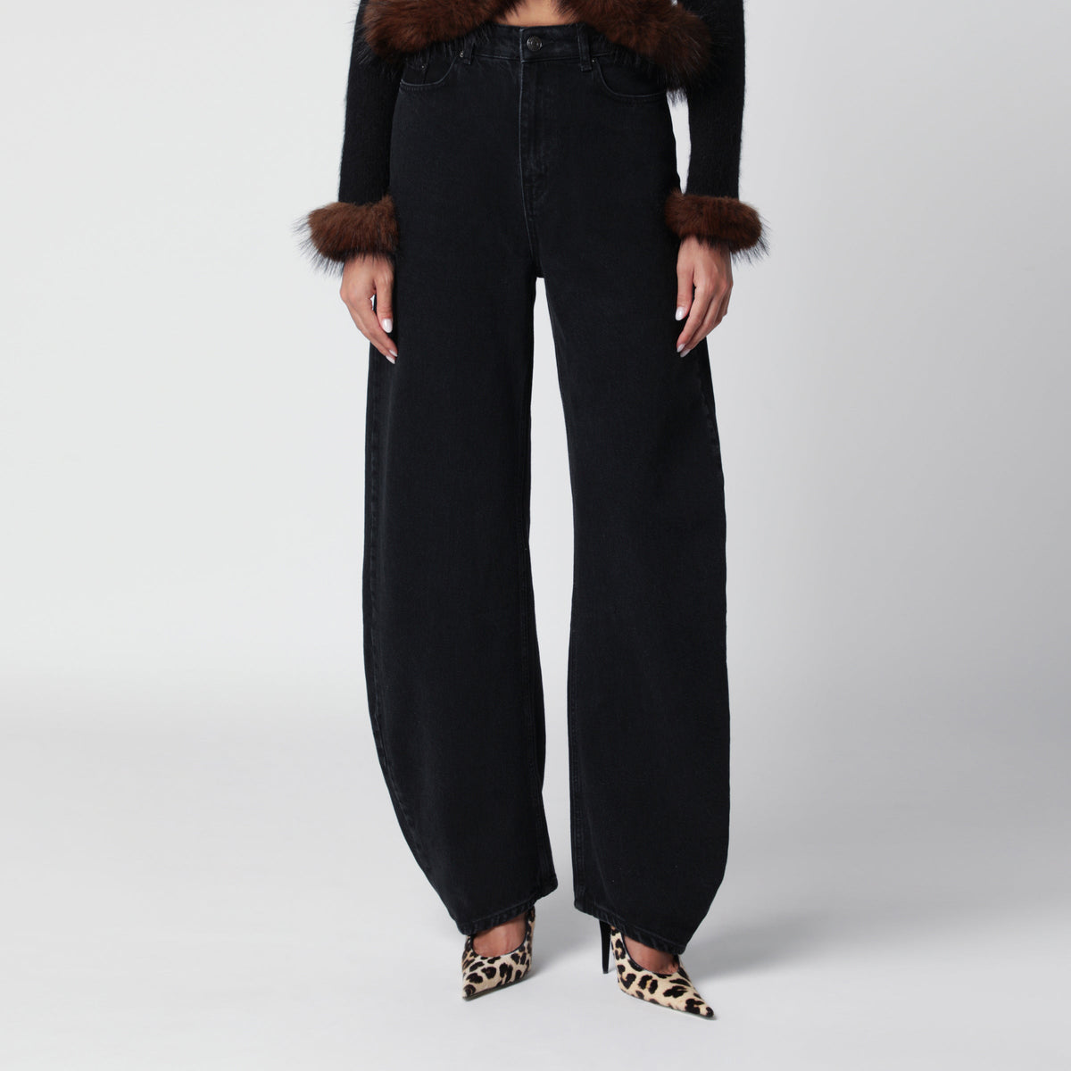 Rotate Draped Barrel Leg Black Denim Jeans Women ROTATE