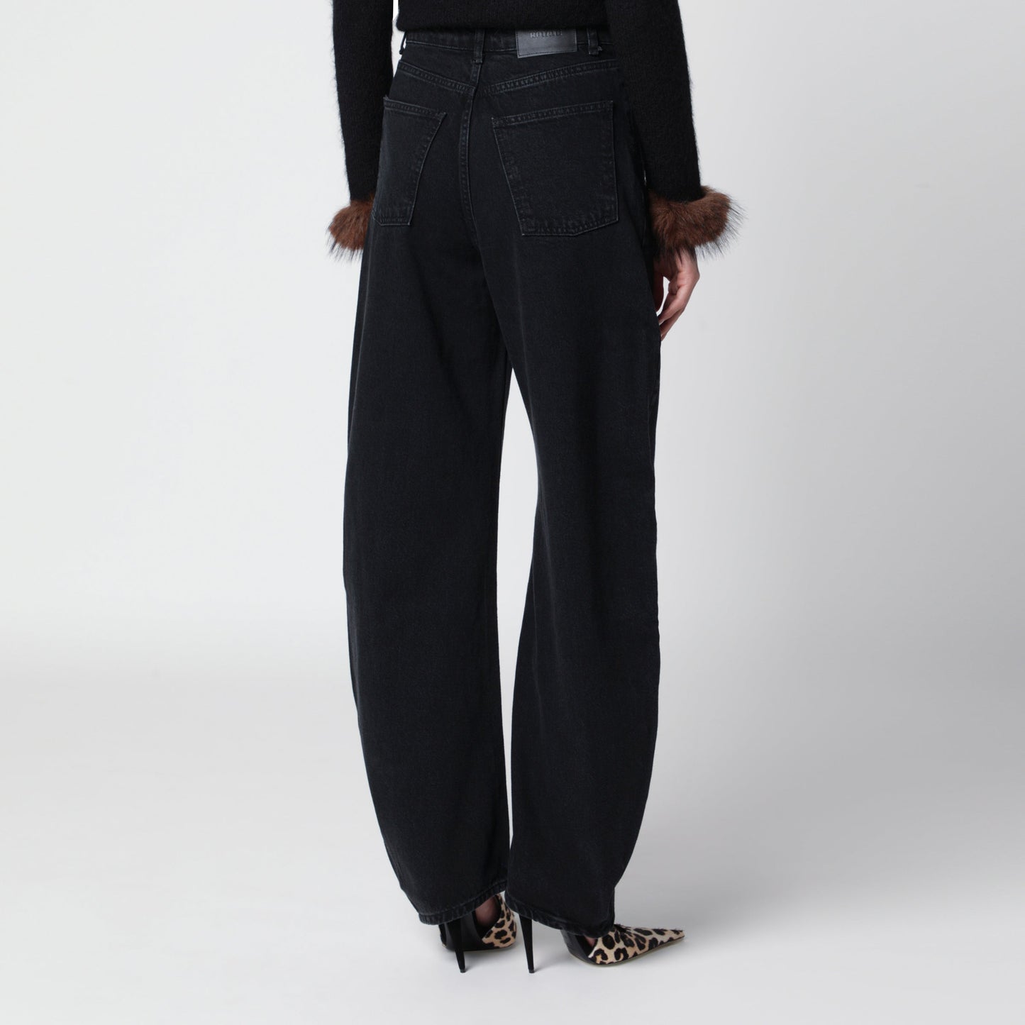 Rotate Draped Barrel Leg Black Denim Jeans Women ROTATE