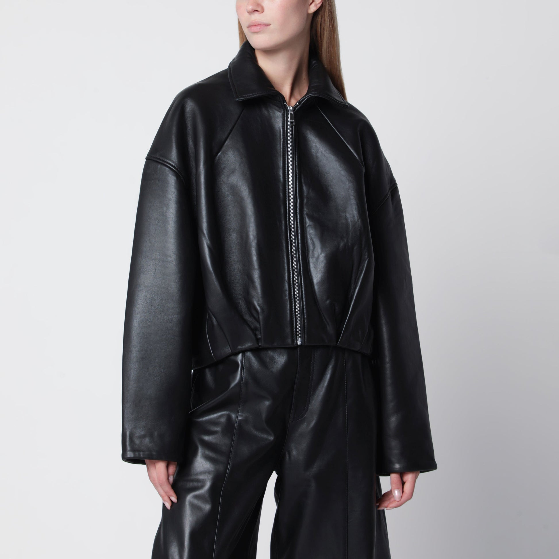 Rotate Black Cropped Leather Jacket Women ROTATE
