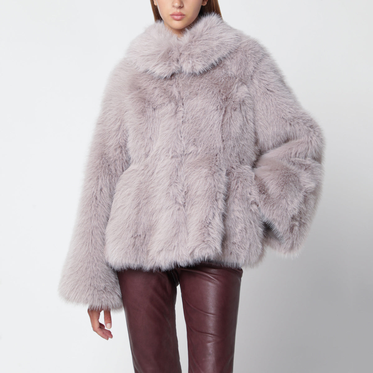 Rotate Short Flared Grey Faux Fur Jacket Women ROTATE