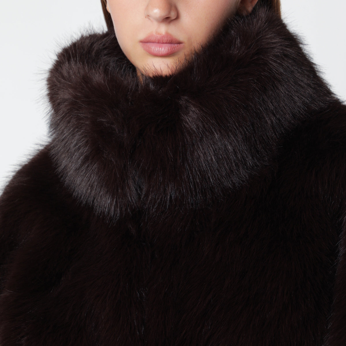 Rotate Short Taupe Faux Fur Jacket Women ROTATE