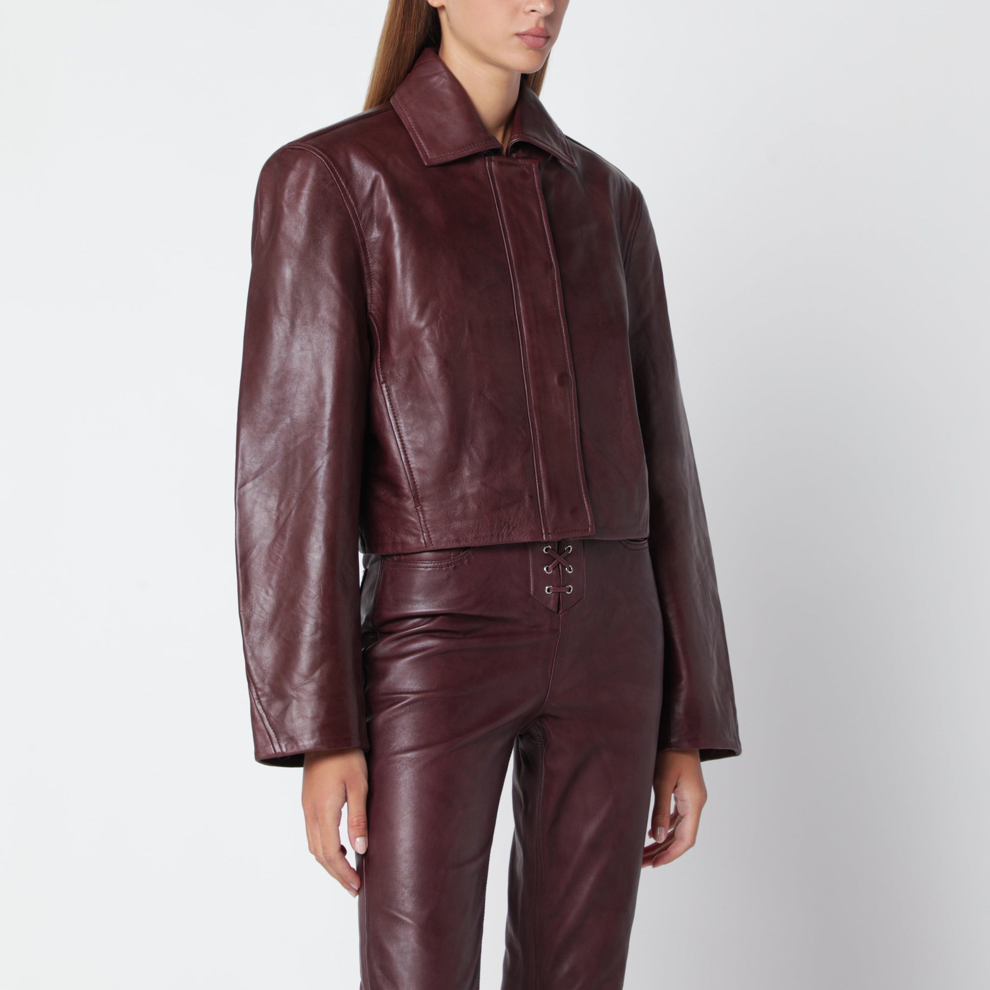 Rotate Boxy Square Brown Leather Jacket Women ROTATE