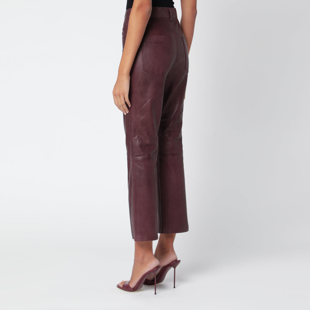 Rotate Brown Leather Flared Capri Pants Women ROTATE