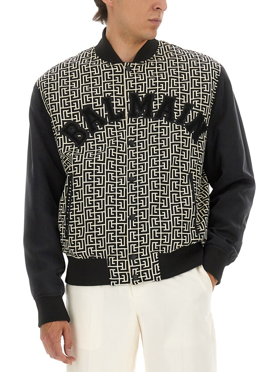 Balmain Men Monogrammed Varsity Jacket With Patches BALMAIN