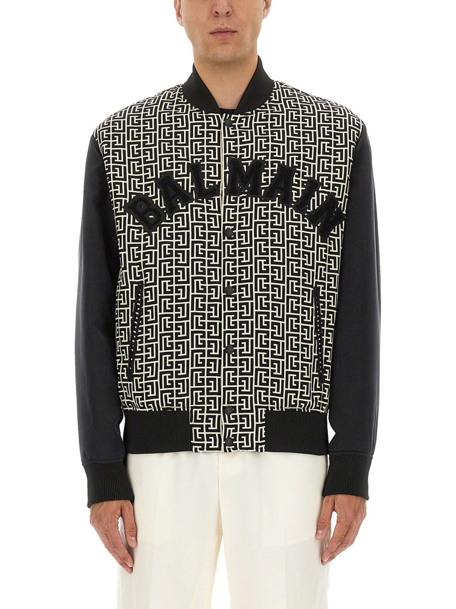 Balmain Men Monogrammed Varsity Jacket With Patches BALMAIN