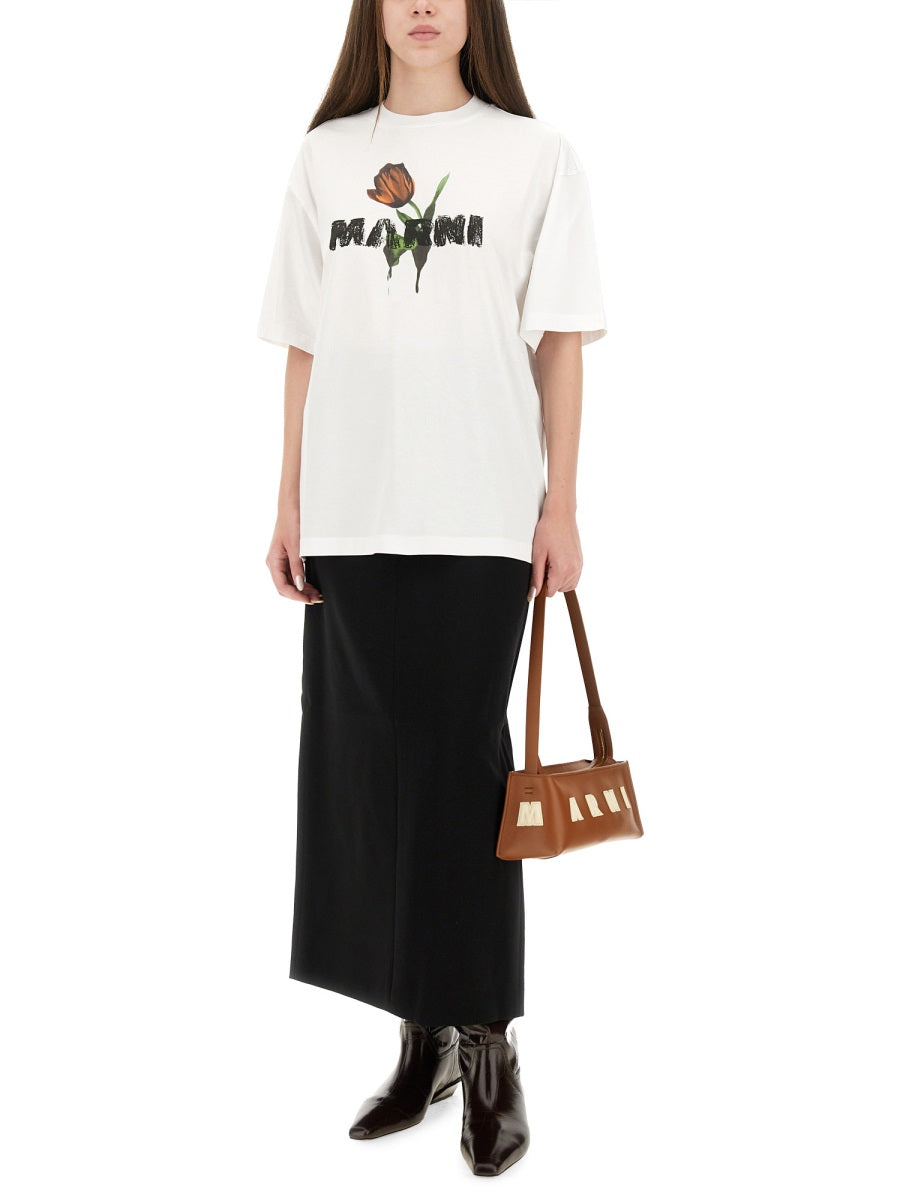 Marni Women White Cotton T-Shirt With Tulip Print MARNI
