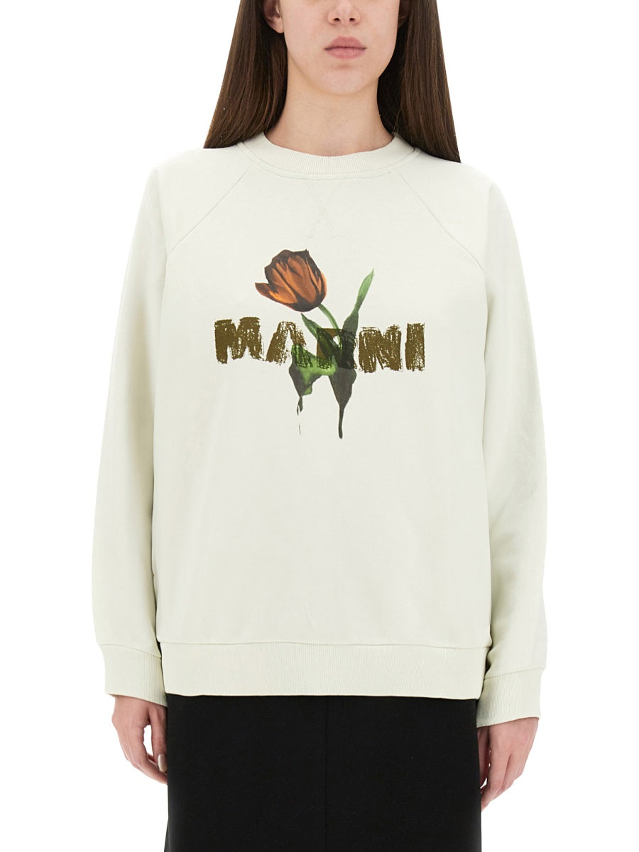 Marni Women White Cotton Sweatshirt With Tulip Print MARNI