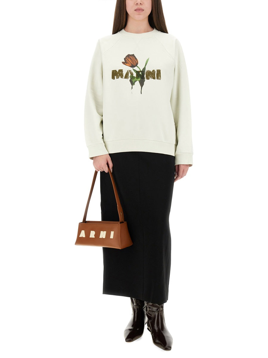 Marni Women White Cotton Sweatshirt With Tulip Print MARNI